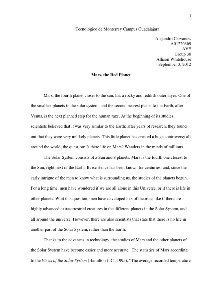 Реферат: Mars Mission Essay Research Paper The planet